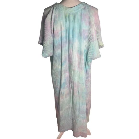 9seed TUNISIA short sleeve caftan in lightweight gauze tie dye one size - Picture 2 of 4